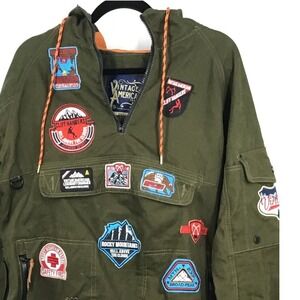 Vintage Americana Tradition Green Hooded Anorak Jacket Patchwork M SEE DESCRIP